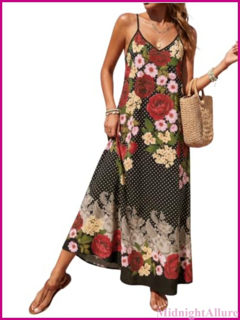 V-Neck Maxi Dress Polyester Spandex Summer Beach Vacation
